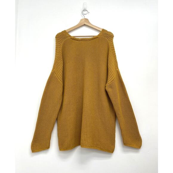 Jenni Kayne Organic Cotton Cabin V-Neck Relaxed Sweater Mustard REPAIRED - XL - Picture 3 of 16